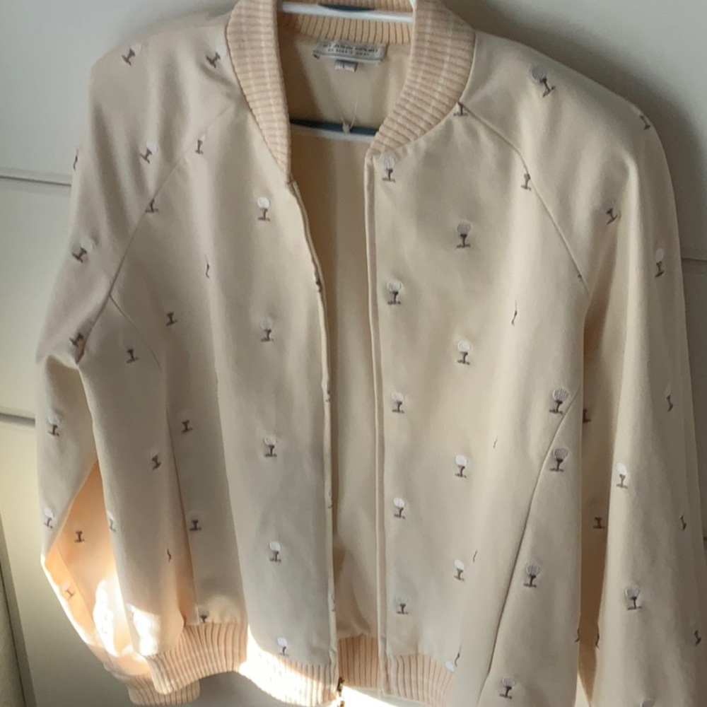 St. John Sport by Marie Gray Embroidered Cream Bomber Jacket